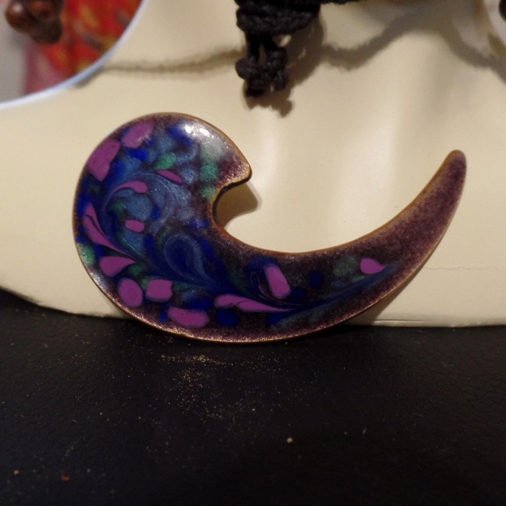 Copper Enamel Pin/Brooch Inga Carlson Signed Inga 1960s